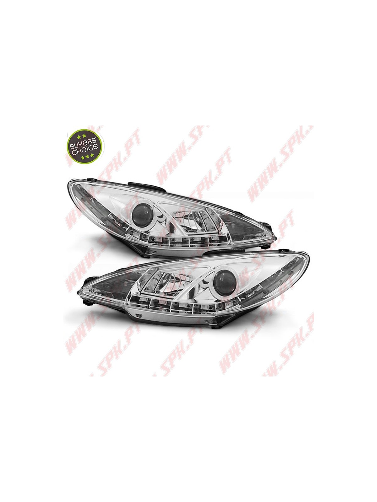 Faróis Look DRL Chrome - Peugeot 206 (1998-2002) Faróis Look DRL Chrome - Peugeot 206 (1998-2002)