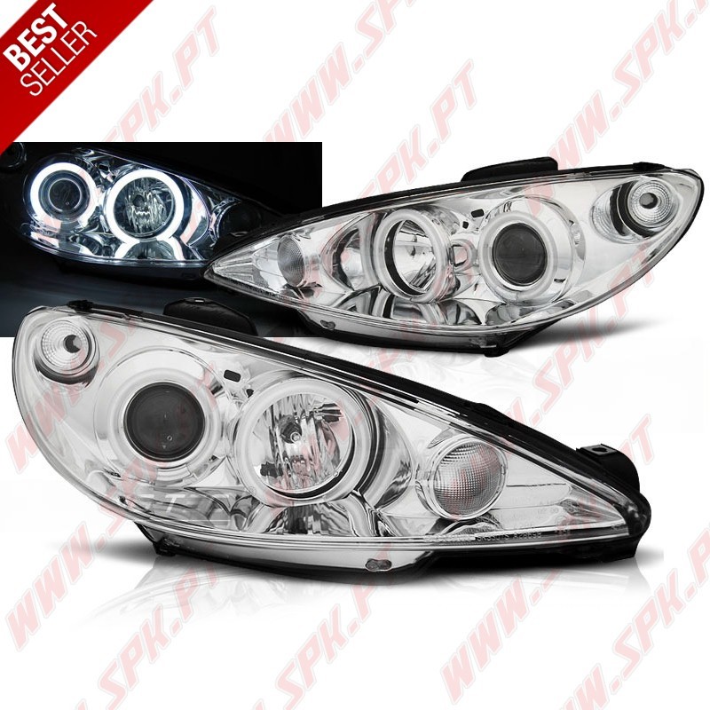 Faróis Angel Eyes CCFL Chrome - Peugeot 206 (2002-2008) Faróis Angel Eyes CCFL Chrome - Peugeot 206 (2002-2008)
