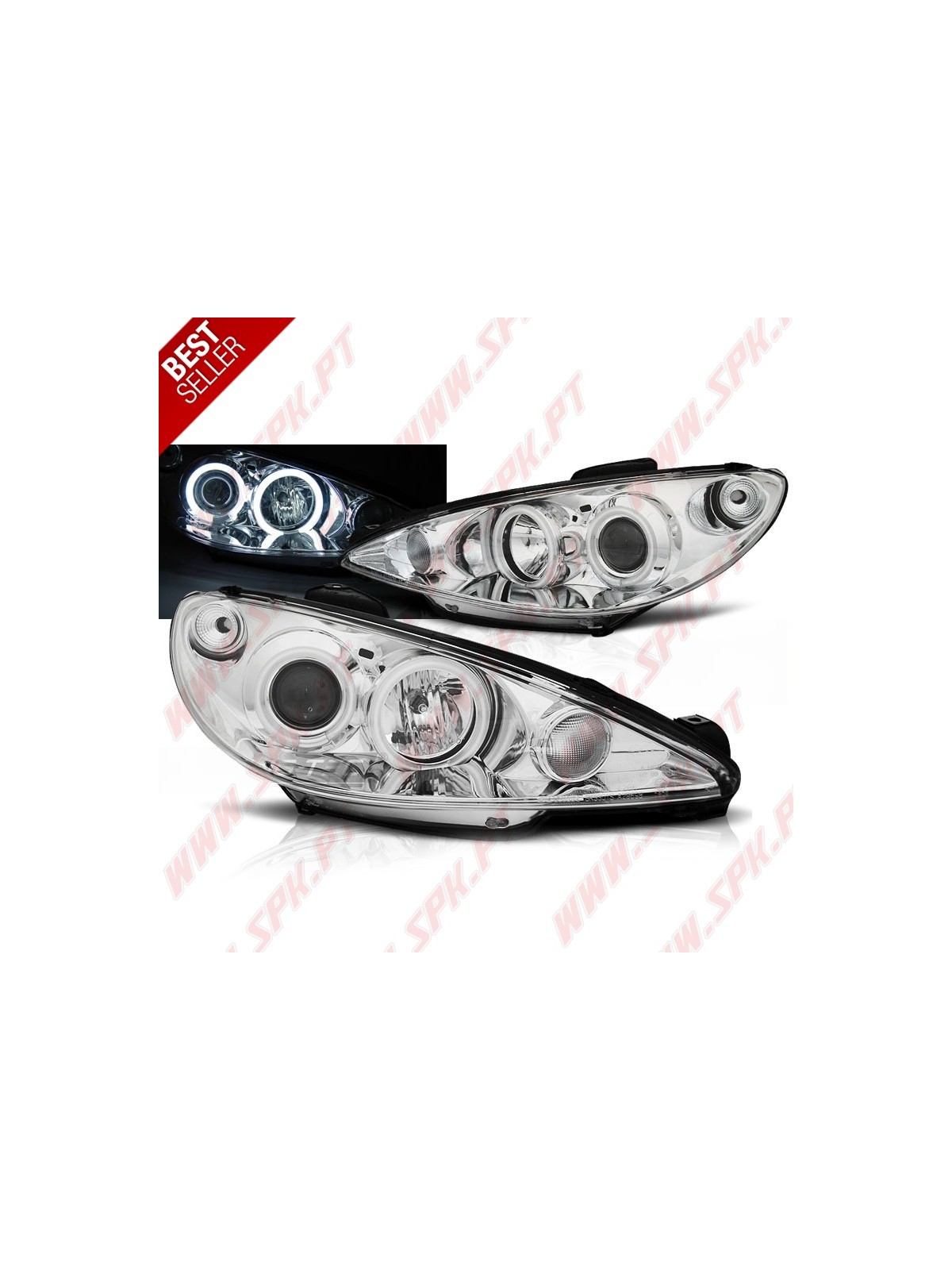 Faróis Angel Eyes CCFL Chrome - Peugeot 206 (2002-2008) Faróis Angel Eyes CCFL Chrome - Peugeot 206 (2002-2008)