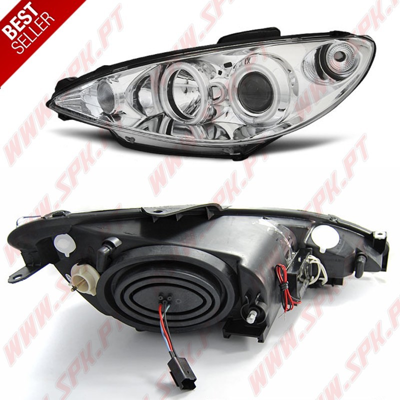 Faróis Angel Eyes CCFL Chrome - Peugeot 206 (2002-2008) Faróis Angel Eyes CCFL Chrome - Peugeot 206 (2002-2008)