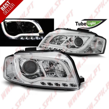 Faróis Tube-Light LED Chrome - Audi A3 8P (2003-2008)
