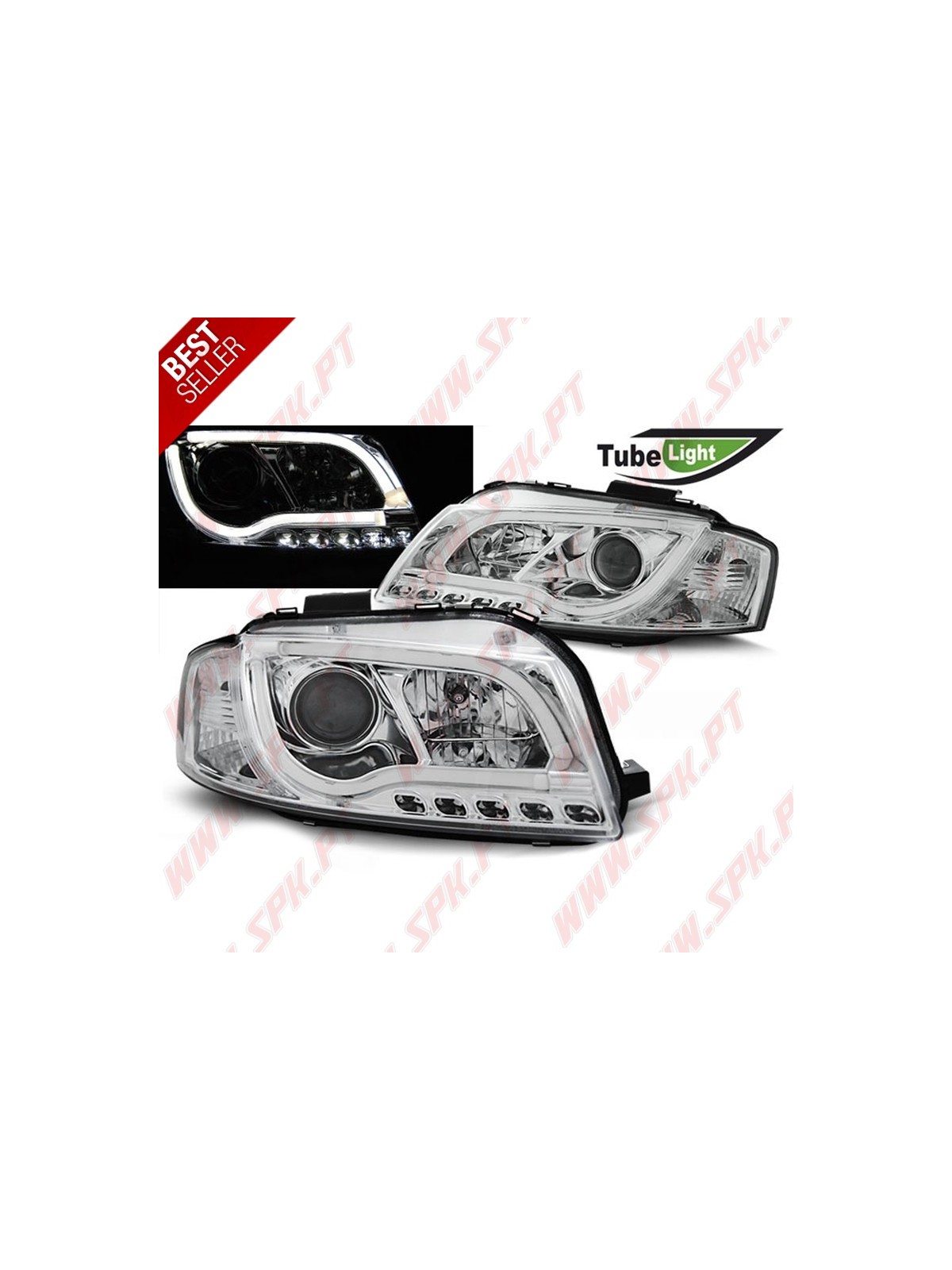 Faróis Tube-Light LED Chrome - Audi A3 8P (2003-2008)