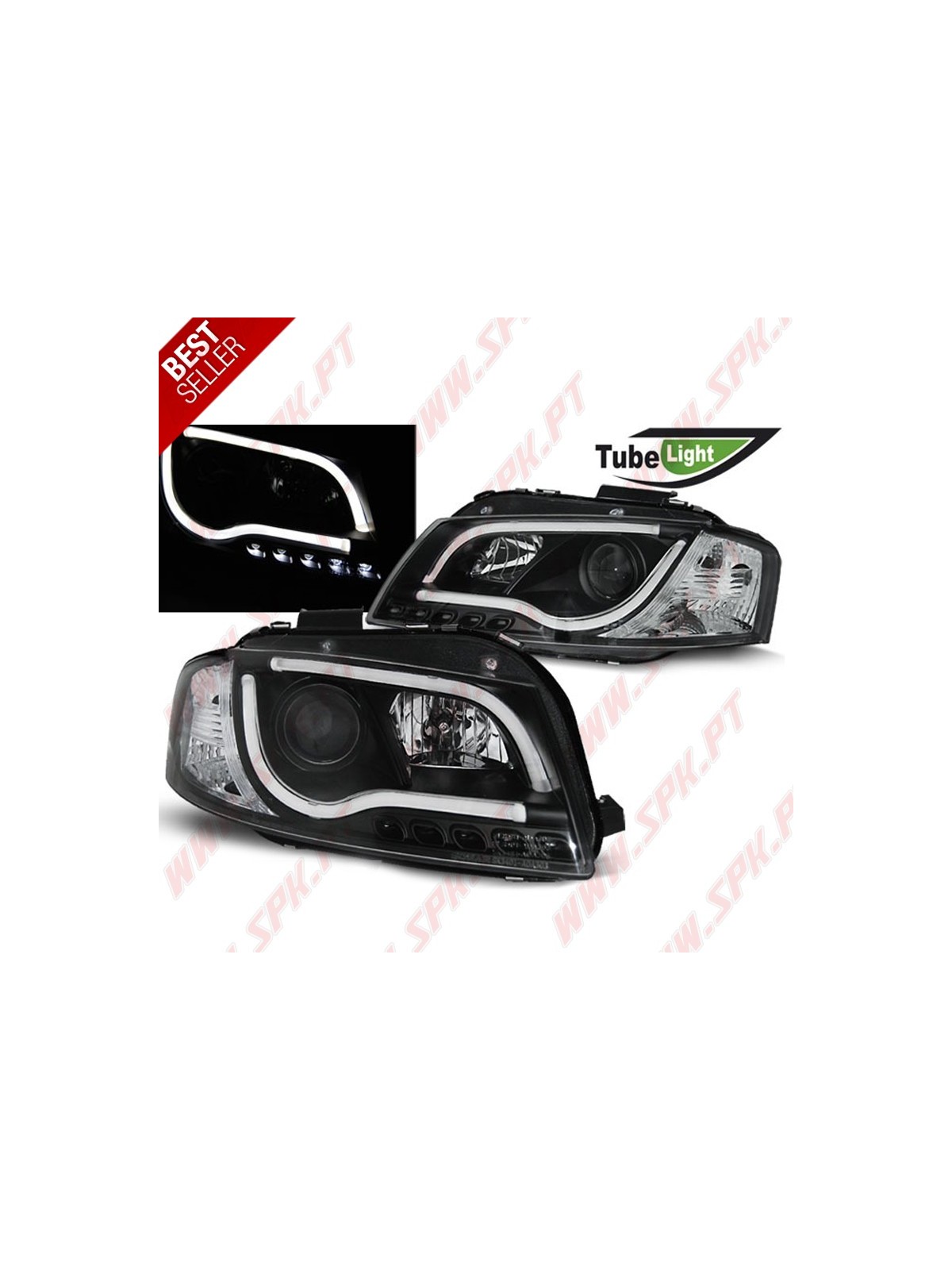 Faróis Tube-Light LED Black - Audi A3 8P (2003-2008)