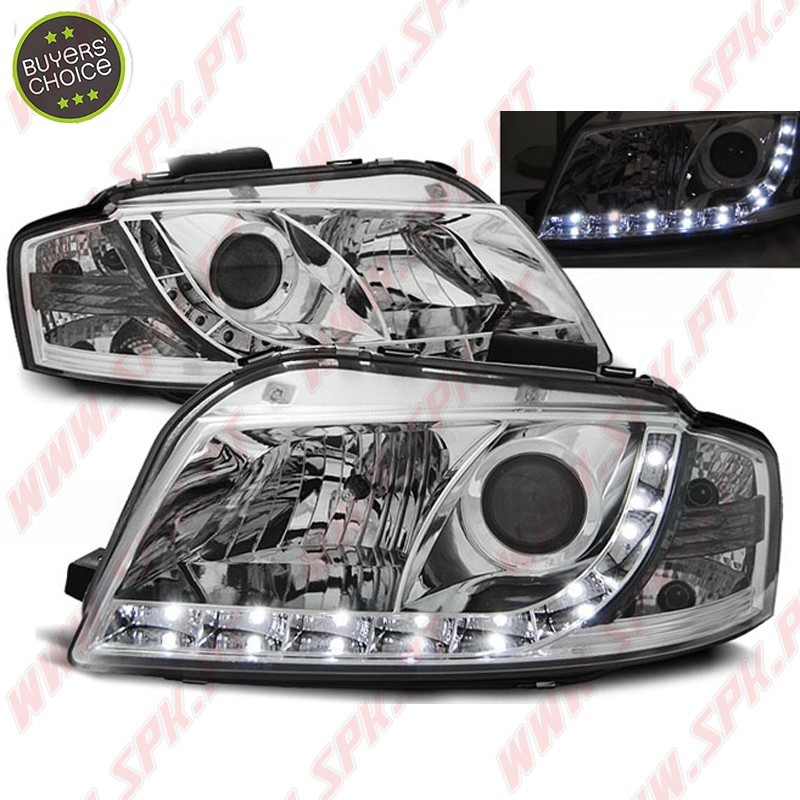 Faróis Look DRL LED Chrome - Audi A3 8P (2003-2008) Faróis Look DRL LED Chrome - Audi A3 8P (2003-2008)