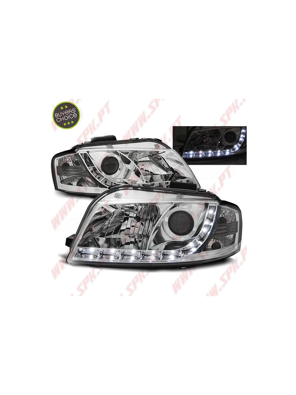 Faróis Look DRL LED Chrome - Audi A3 8P (2003-2008) Faróis Look DRL LED Chrome - Audi A3 8P (2003-2008)