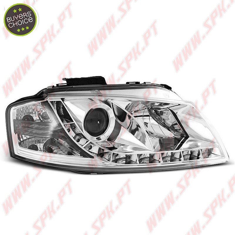 Faróis Look DRL LED Chrome - Audi A3 8P (2003-2008) Faróis Look DRL LED Chrome - Audi A3 8P (2003-2008)