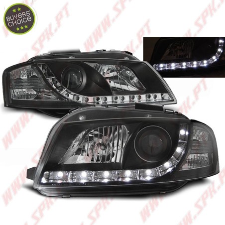 Faróis Look DRL LED Black - Audi A3 8P (2003-2008)