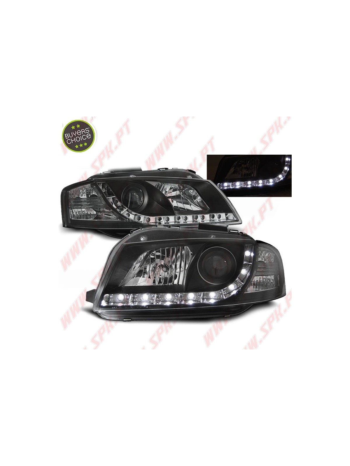 Faróis Look DRL LED Black - Audi A3 8P (2003-2008) Faróis Look DRL LED Black - Audi A3 8P (2003-2008)