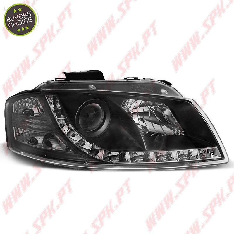 Faróis Look DRL LED Black - Audi A3 8P (2003-2008) Faróis Look DRL LED Black - Audi A3 8P (2003-2008)