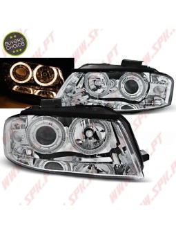 Faróis Look Angel Eyes Chrome - Audi A3 8P (2003-2008)