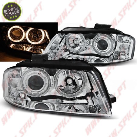 Faróis Look Angel Eyes Chrome - Audi A3 8P (2003-2008)