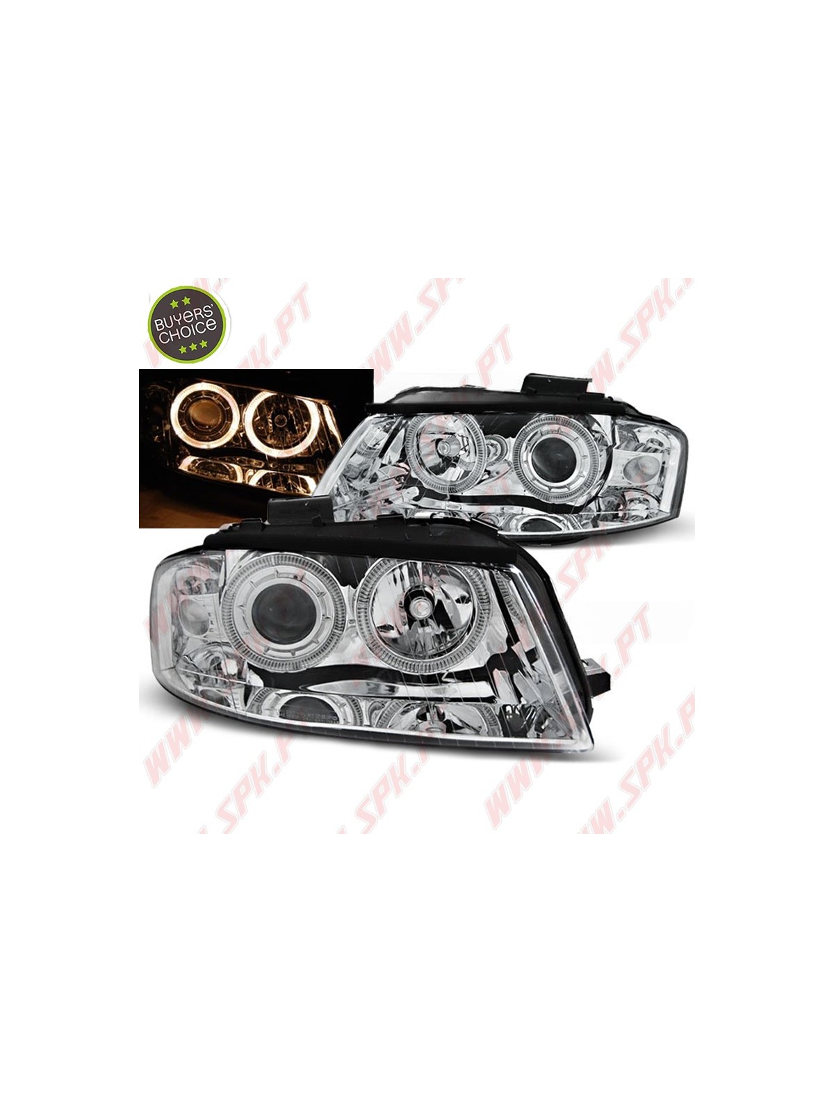 Faróis Look Angel Eyes Chrome - Audi A3 8P (2003-2008) Faróis Look Angel Eyes Chrome - Audi A3 8P (2003-2008)