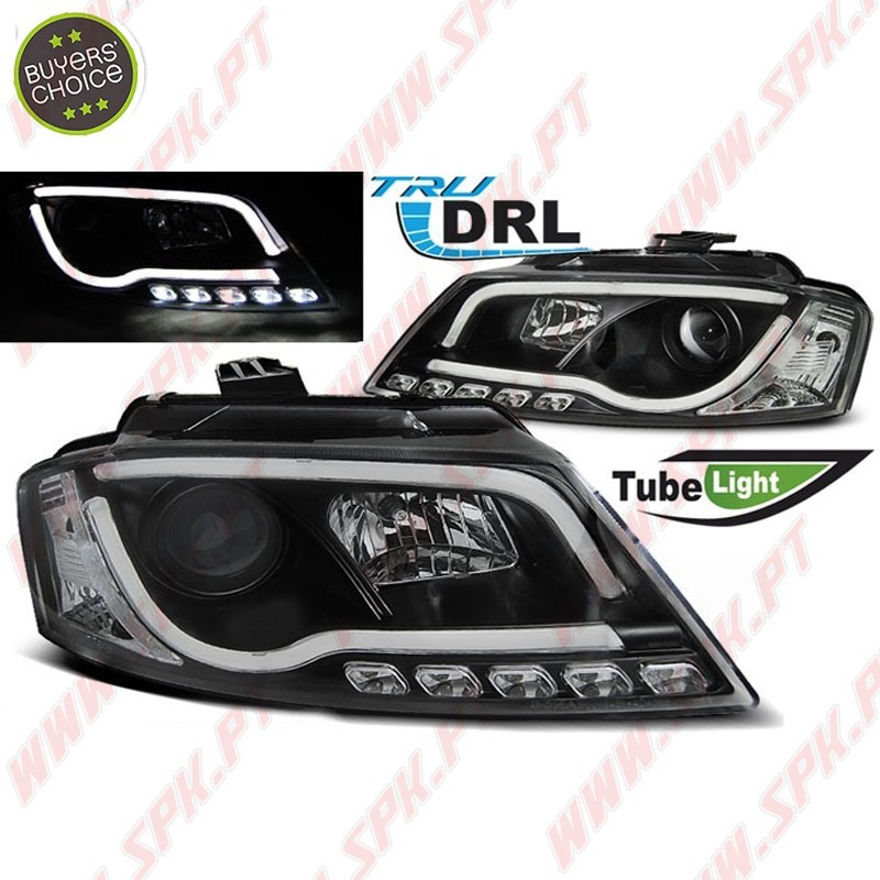 Faróis Tube-Light LED Black - Audi A3 8P (2008-2012) Faróis Tube-Light LED Black - Audi A3 8P (2008-2012)