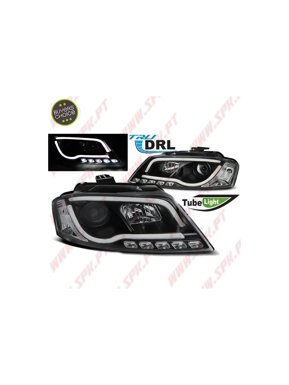 Faróis Tube-Light LED Black - Audi A3 8P (2008-2012) Faróis Tube-Light LED Black - Audi A3 8P (2008-2012)