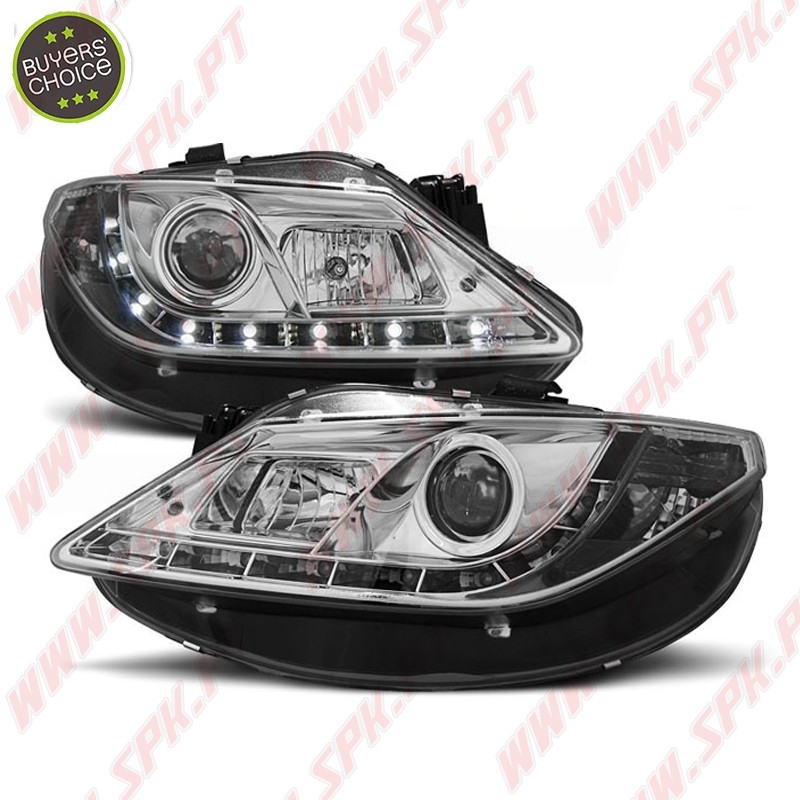 Faróis Look Daylight LED Chrome - Seat Ibiza 6J (2008-2012) Faróis Look Daylight LED Chrome - Seat Ibiza 6J (2008-2012)