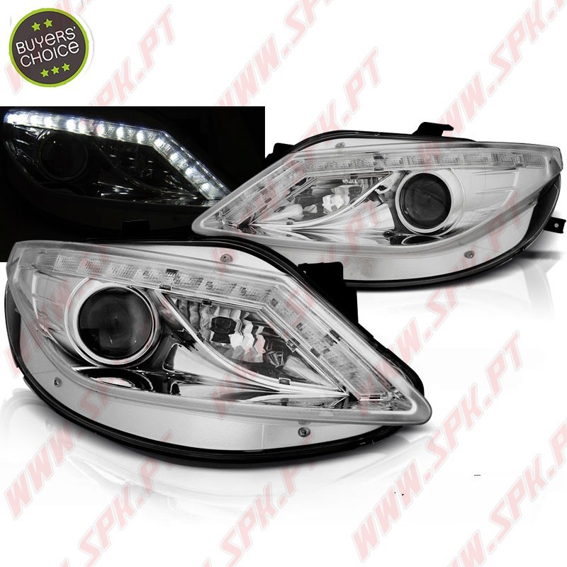 Faróis Look DRL LED Chrome - Seat Ibiza 6J (2008-2012) Faróis Look DRL LED Chrome - Seat Ibiza 6J (2008-2012)