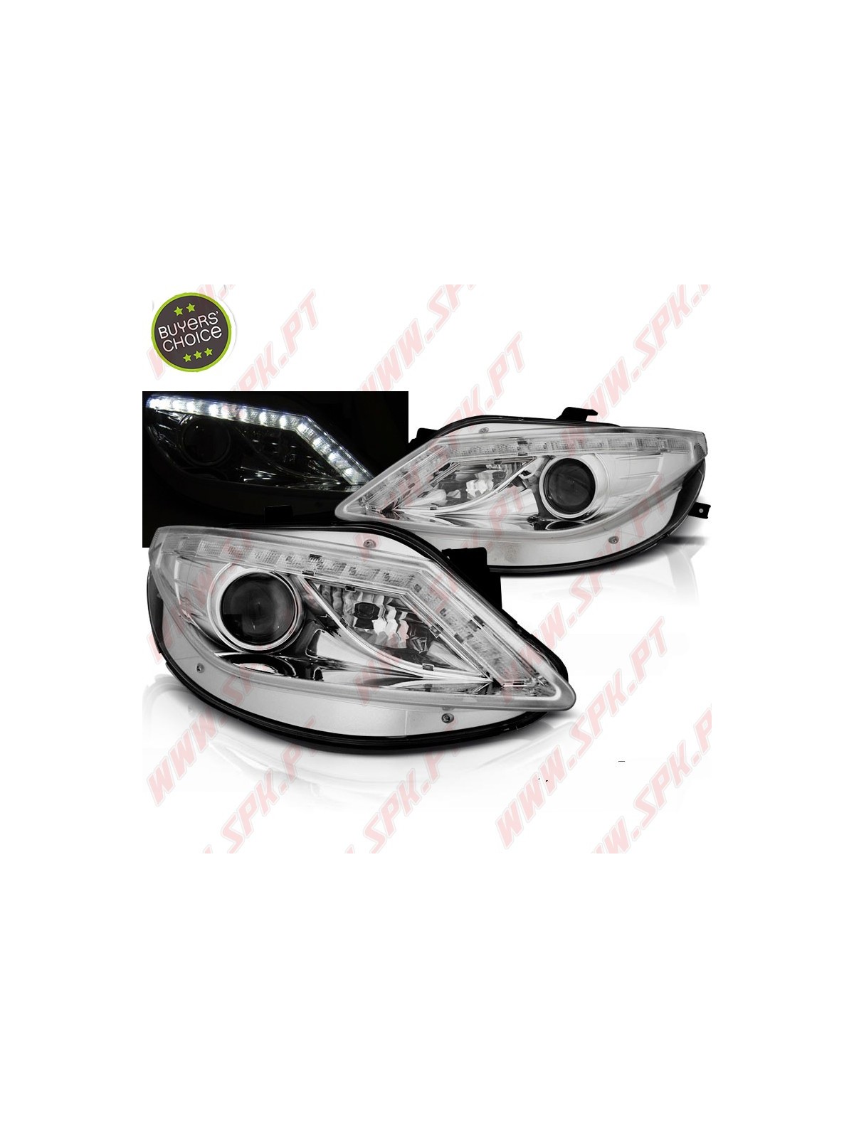 Faróis Look DRL LED Chrome - Seat Ibiza 6J (2008-2012) Faróis Look DRL LED Chrome - Seat Ibiza 6J (2008-2012)
