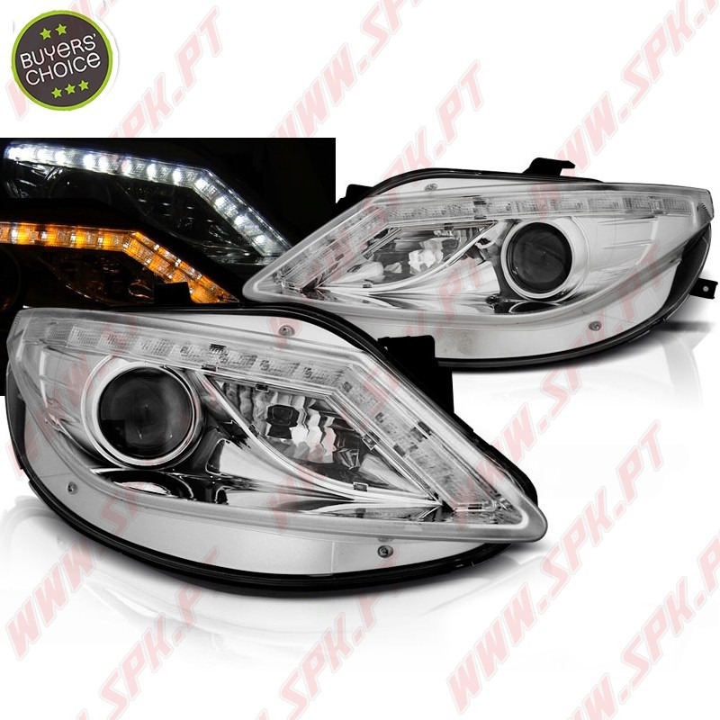 Faróis Look DRL C/Pisca LED Chrome - Seat Ibiza 6J (2008-2012)