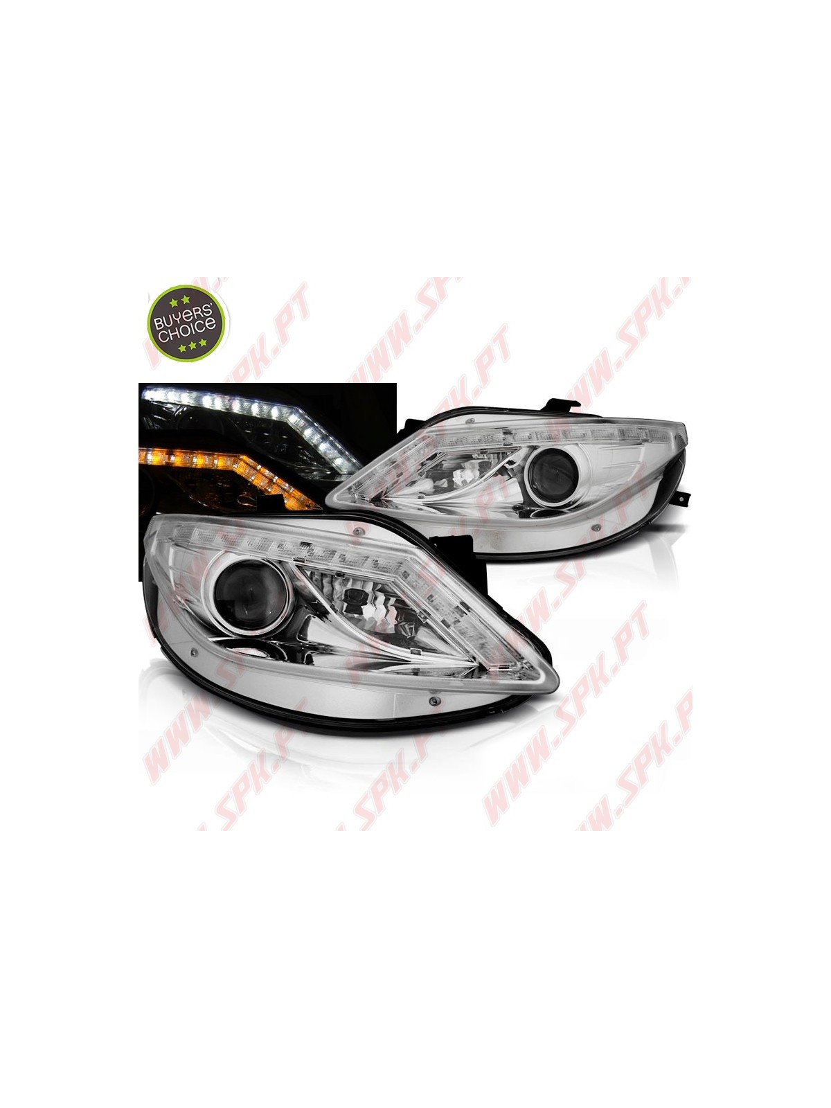 Faróis Look DRL C/Pisca LED Chrome - Seat Ibiza 6J (2008-2012)