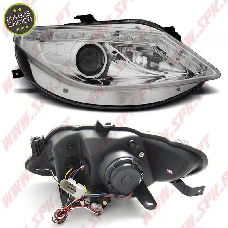 Faróis Look DRL C/Pisca LED Chrome - Seat Ibiza 6J (2008-2012)