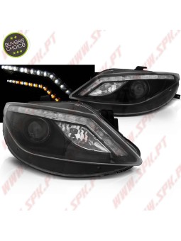 Faróis Look DRL C/Pisca LED Black - Seat Ibiza 6J (2008-2012)