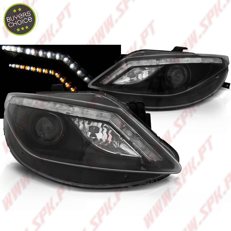 Faróis Look DRL C/Pisca LED Black - Seat Ibiza 6J (2008-2012) Faróis Look DRL C/Pisca LED Black - Seat Ibiza 6J (2008-2012)