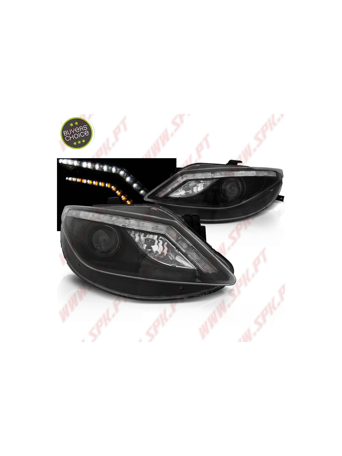 Faróis Look DRL C/Pisca LED Black - Seat Ibiza 6J (2008-2012) Faróis Look DRL C/Pisca LED Black - Seat Ibiza 6J (2008-2012)