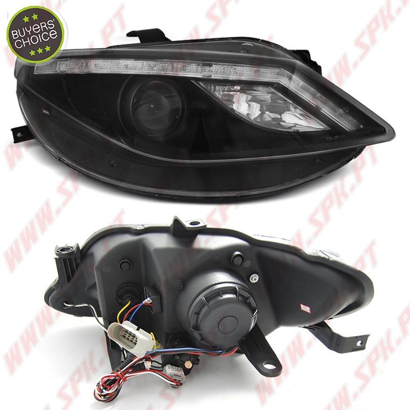 Faróis Look DRL C/Pisca LED Black - Seat Ibiza 6J (2008-2012) Faróis Look DRL C/Pisca LED Black - Seat Ibiza 6J (2008-2012)
