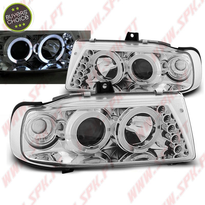Faróis Angel Eyes Chrome - Seat Ibiza 6K / Cordoba / VW Polo Variant /  (1993-1999) Faróis Angel Eyes Chrome - Seat Ibiza 6K / Cordoba / VW Polo Variant /  (1993-1999)