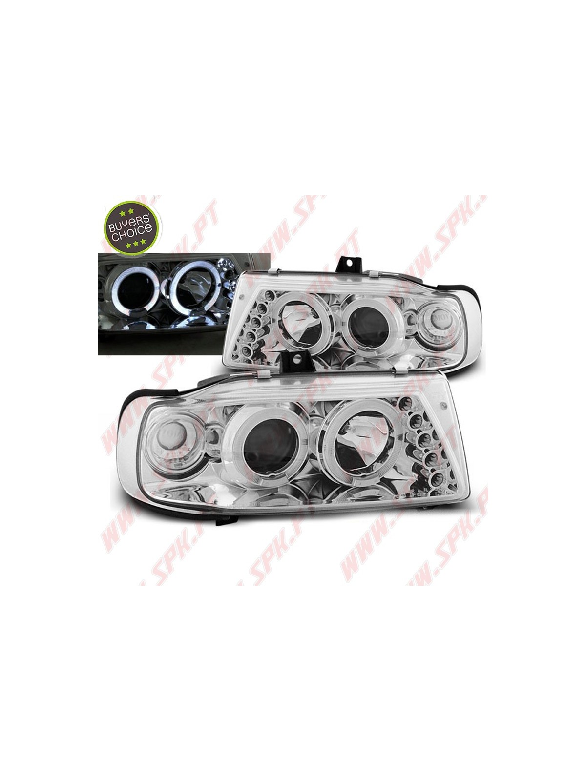 Faróis Angel Eyes Chrome - Seat Ibiza 6K / Cordoba / VW Polo Variant /  (1993-1999) Faróis Angel Eyes Chrome - Seat Ibiza 6K / Cordoba / VW Polo Variant /  (1993-1999)