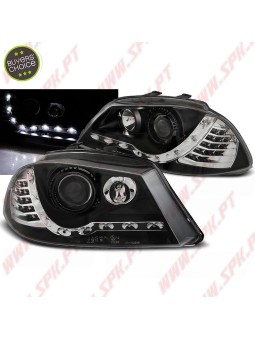Faróis Look DRL C/Pisca LED Black - Seat Ibiza 6L / Cordoba (2002-2008)