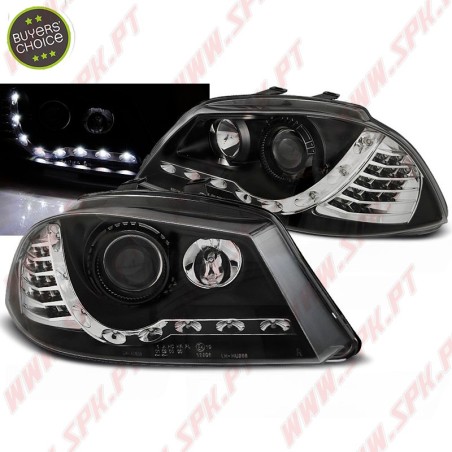 Faróis Look DRL C/Pisca LED Black - Seat Ibiza 6L / Cordoba (2002-2008)
