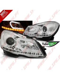 Faróis Tube Light C/Pisca LED Black - Mercedes W204 (2011-2014)