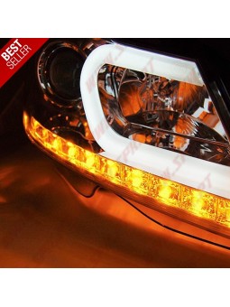 Faróis Tube Light C/Pisca LED Black - Mercedes W204 (2011-2014)