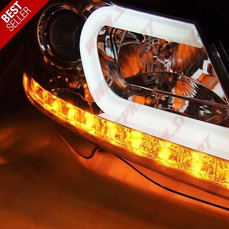 Faróis Tube Light C/Pisca LED Black - Mercedes W204 (2011-2014) Faróis Tube Light C/Pisca LED Black - Mercedes W204 (2011-2014)