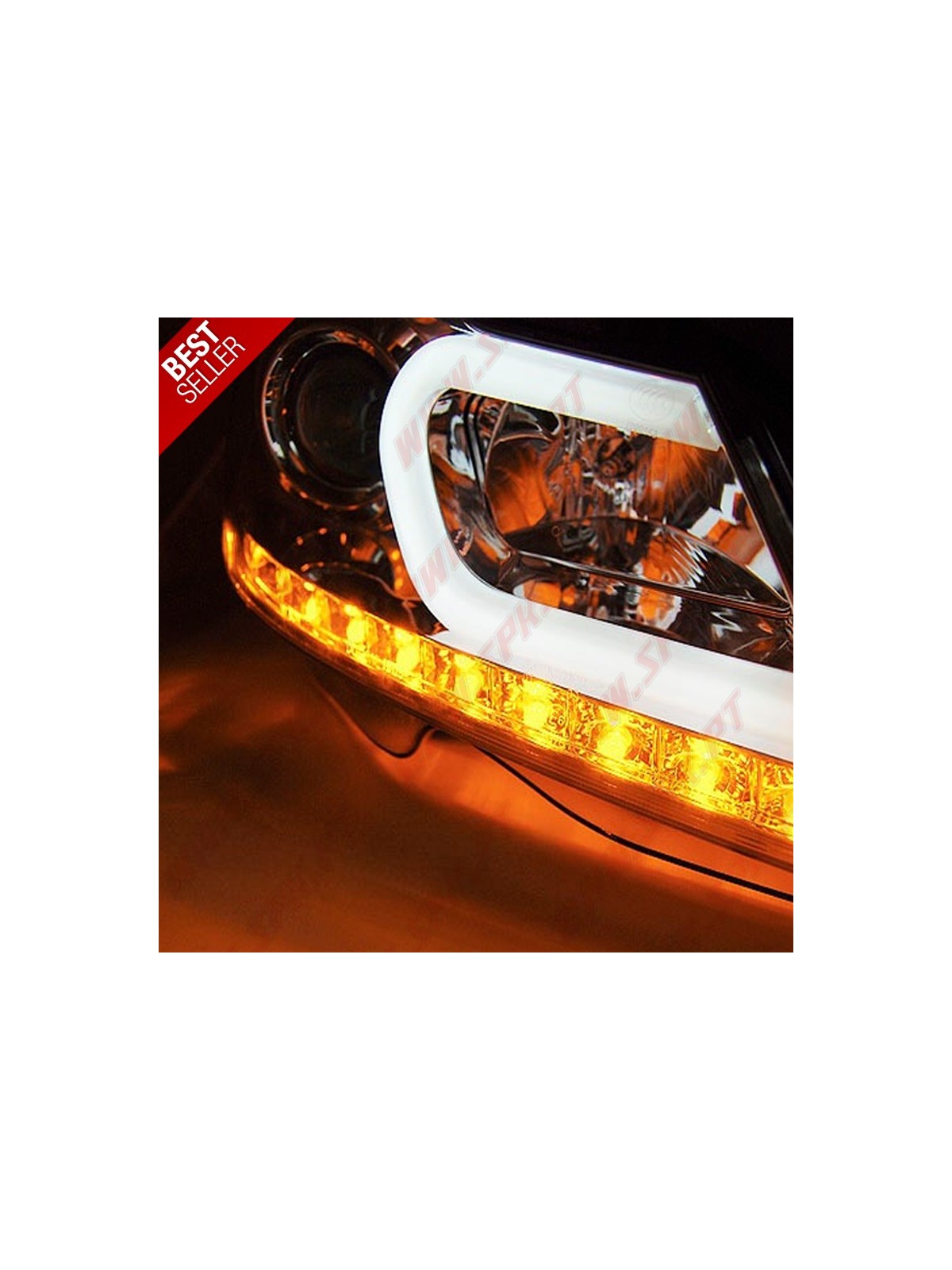 Faróis Tube Light C/Pisca LED Black - Mercedes W204 (2011-2014) Faróis Tube Light C/Pisca LED Black - Mercedes W204 (2011-2014)