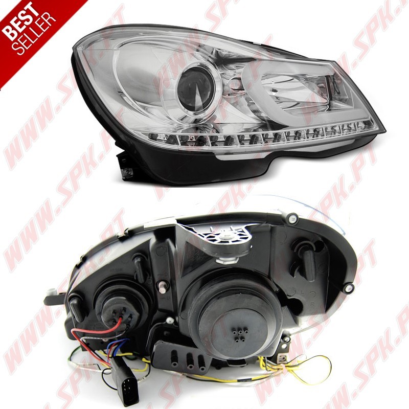 Faróis Tube Light C/Pisca LED Black - Mercedes W204 (2011-2014) Faróis Tube Light C/Pisca LED Black - Mercedes W204 (2011-2014)