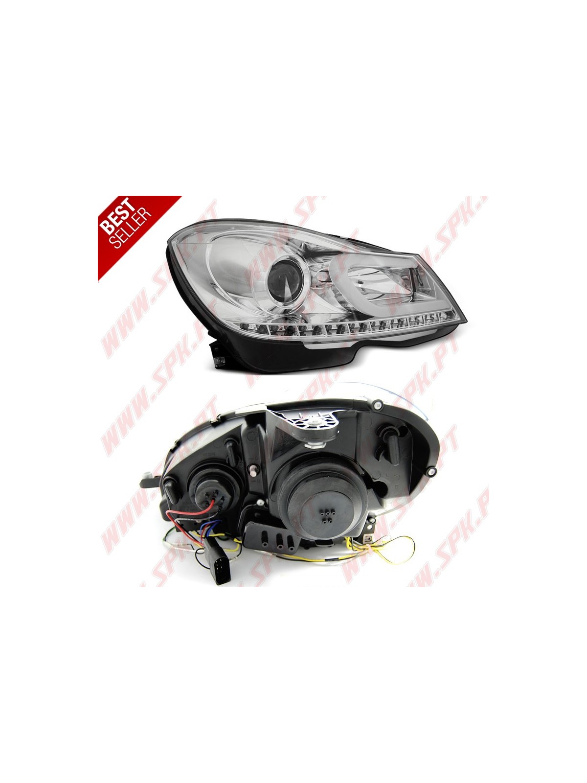 Faróis Tube Light C/Pisca LED Black - Mercedes W204 (2011-2014) Faróis Tube Light C/Pisca LED Black - Mercedes W204 (2011-2014)