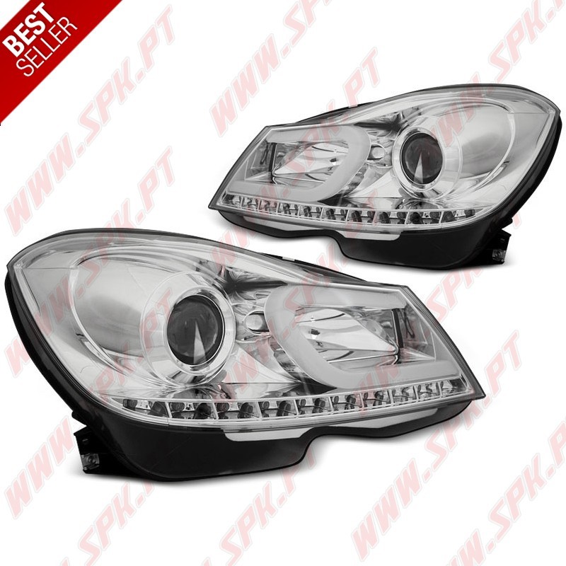 Faróis Tube Light C/Pisca LED Black - Mercedes W204 (2011-2014) Faróis Tube Light C/Pisca LED Black - Mercedes W204 (2011-2014)