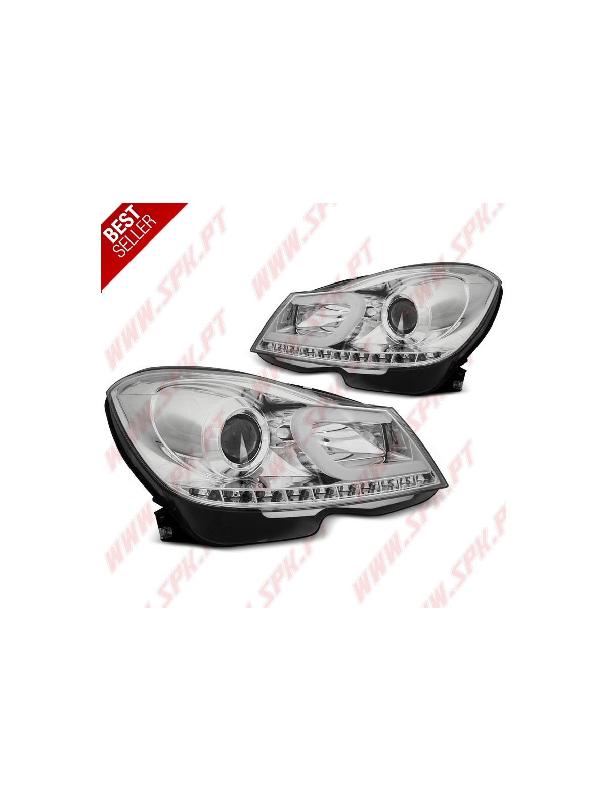 Faróis Tube Light C/Pisca LED Black - Mercedes W204 (2011-2014) Faróis Tube Light C/Pisca LED Black - Mercedes W204 (2011-2014)