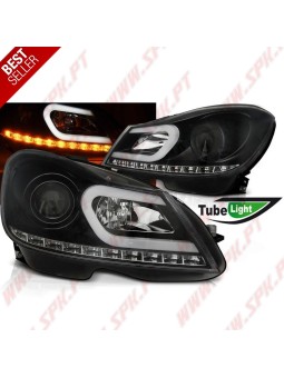 Faróis Tube Light C/Pisca LED Black - Mercedes W204 (2011-2014)