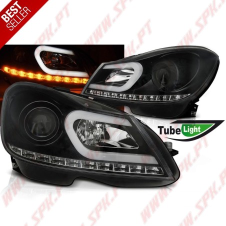 Faróis Tube Light C/Pisca LED Black - Mercedes W204 (2011-2014)