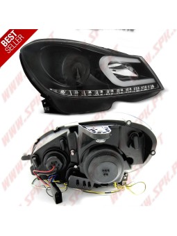 Faróis Tube Light C/Pisca LED Black - Mercedes W204 (2011-2014)