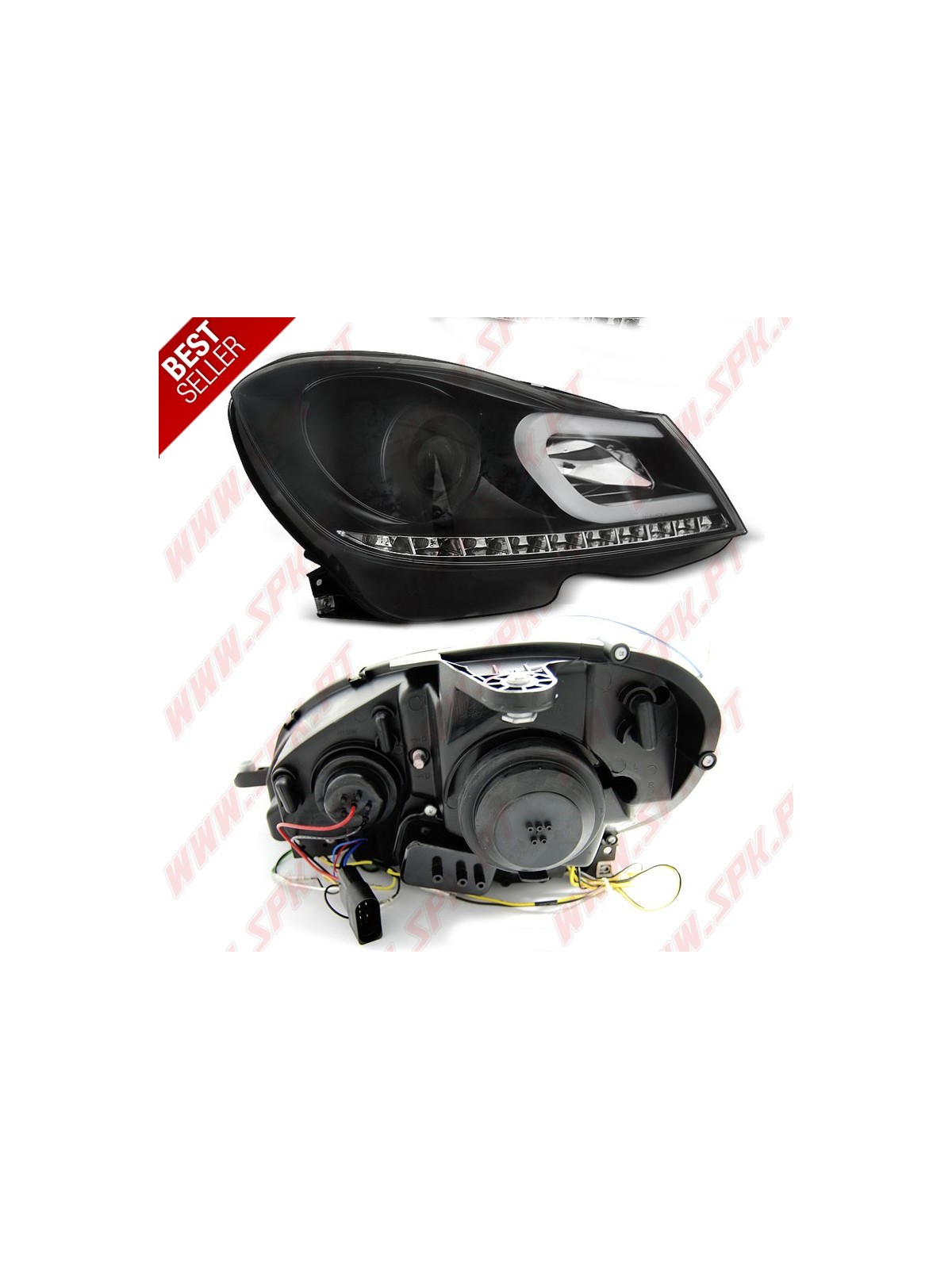 Faróis Tube Light C/Pisca LED Black - Mercedes W204 (2011-2014) Faróis Tube Light C/Pisca LED Black - Mercedes W204 (2011-2014)