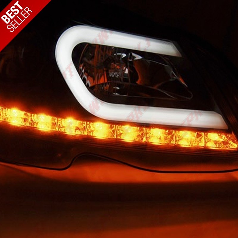 Faróis Tube Light C/Pisca LED Black - Mercedes W204 (2011-2014) Faróis Tube Light C/Pisca LED Black - Mercedes W204 (2011-2014)