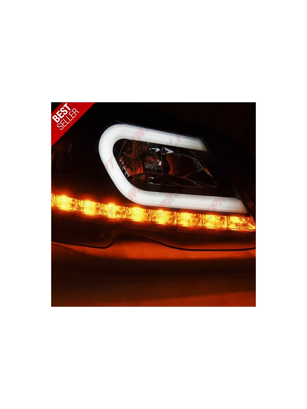 Faróis Tube Light C/Pisca LED Black - Mercedes W204 (2011-2014) Faróis Tube Light C/Pisca LED Black - Mercedes W204 (2011-2014)