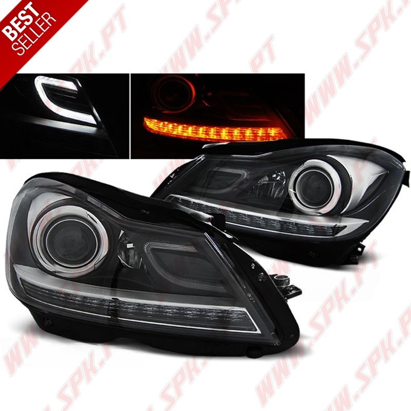 Faróis LED C/Pisca LED Black - Mercedes W204 (2011-2014) Faróis LED C/Pisca LED Black - Mercedes W204 (2011-2014)
