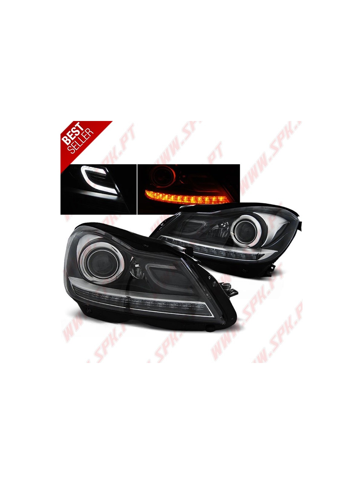 Faróis LED C/Pisca LED Black - Mercedes W204 (2011-2014) Faróis LED C/Pisca LED Black - Mercedes W204 (2011-2014)
