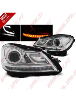 Faróis LED C/Pisca LED Chrome - Mercedes W204 (2011-2014)