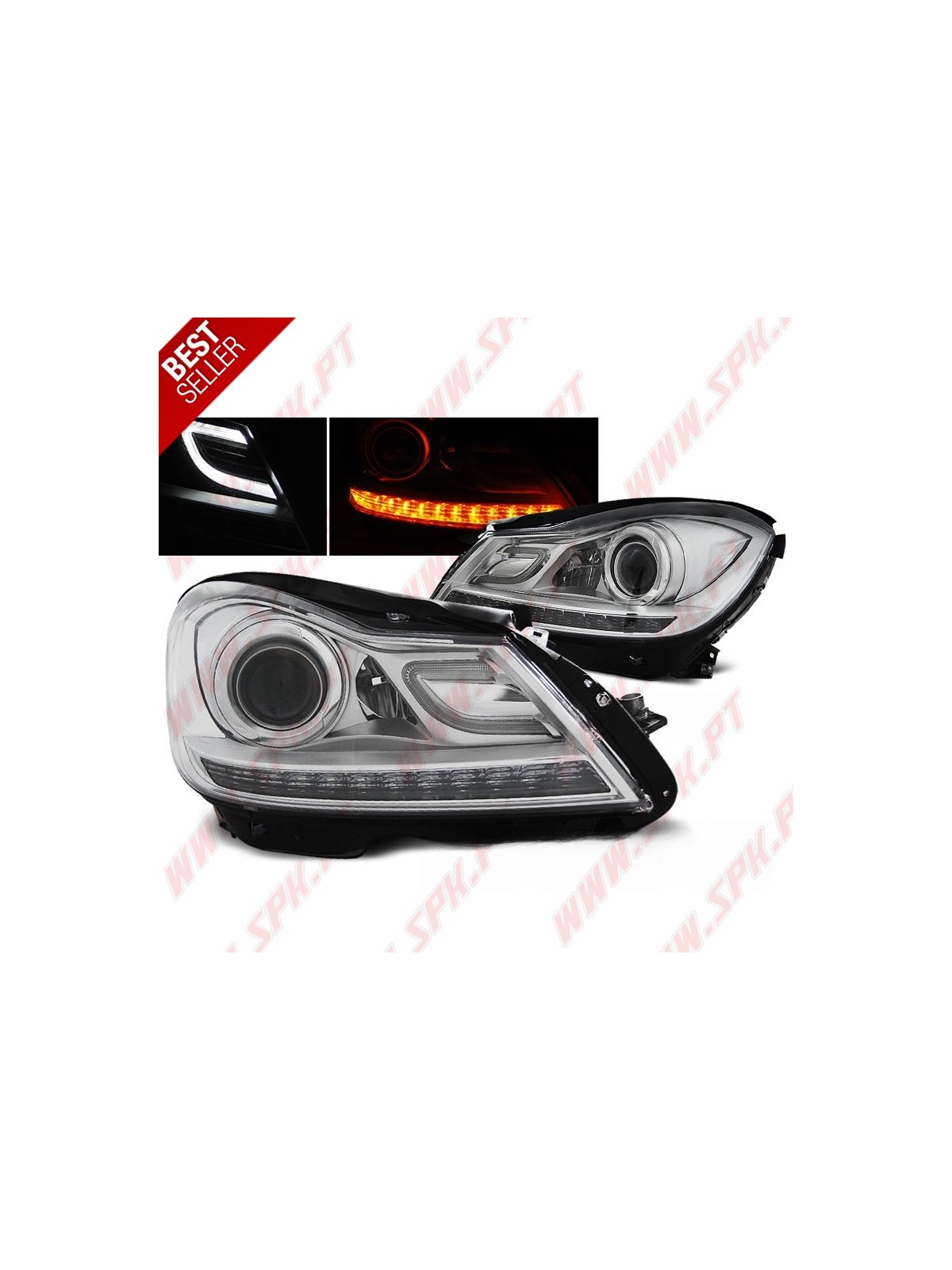 Faróis LED C/Pisca LED Chrome - Mercedes W204 (2011-2014) Faróis LED C/Pisca LED Chrome - Mercedes W204 (2011-2014)